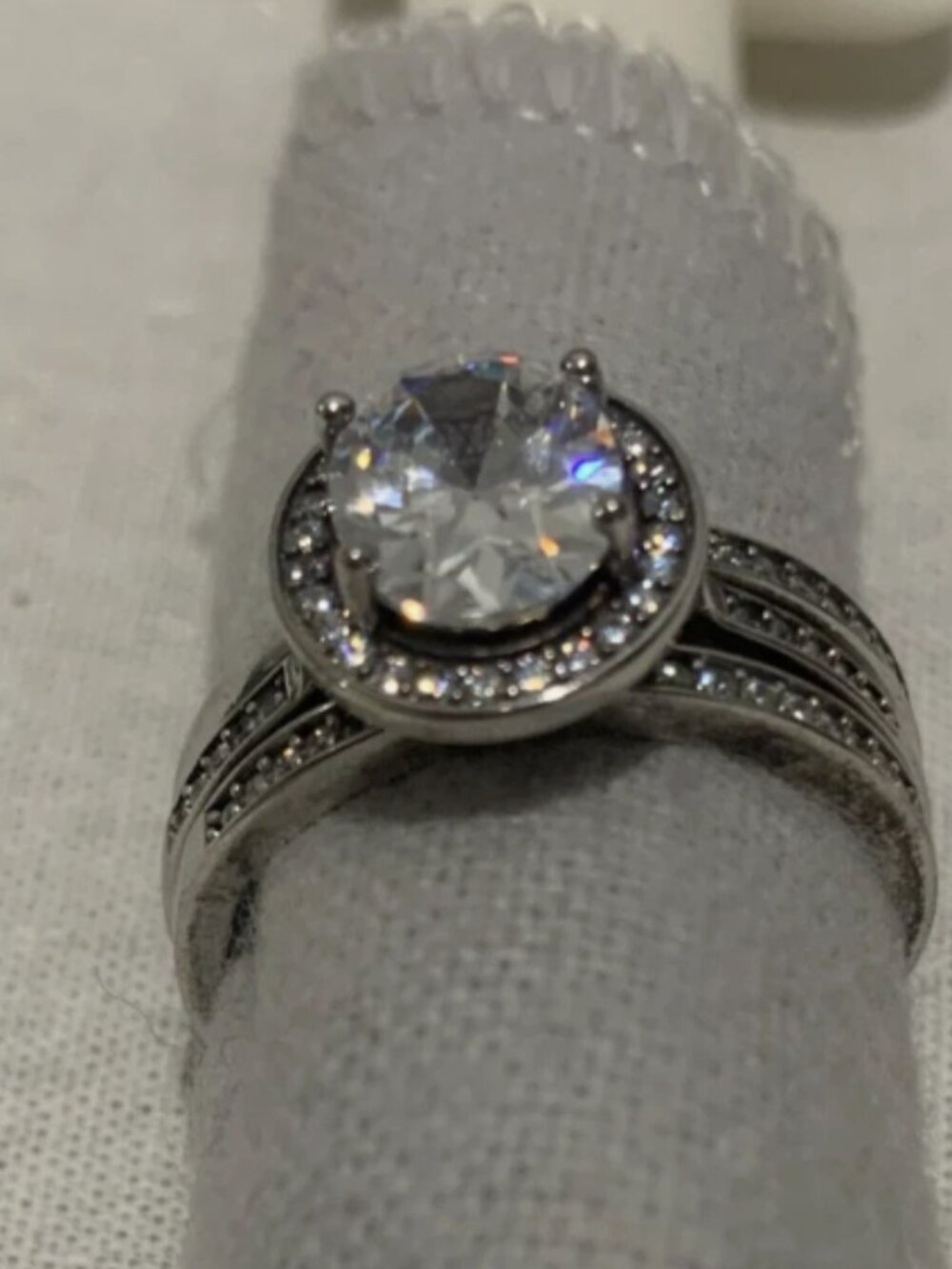 925 Sterling Silver 3-Piece Halo Bridal Ring Set - Round Cut CZ - Size 8
